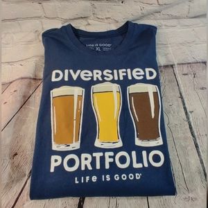 Life is Good Long Sleeve "Beer Graphic" " Diversified Portfolio XL Blue